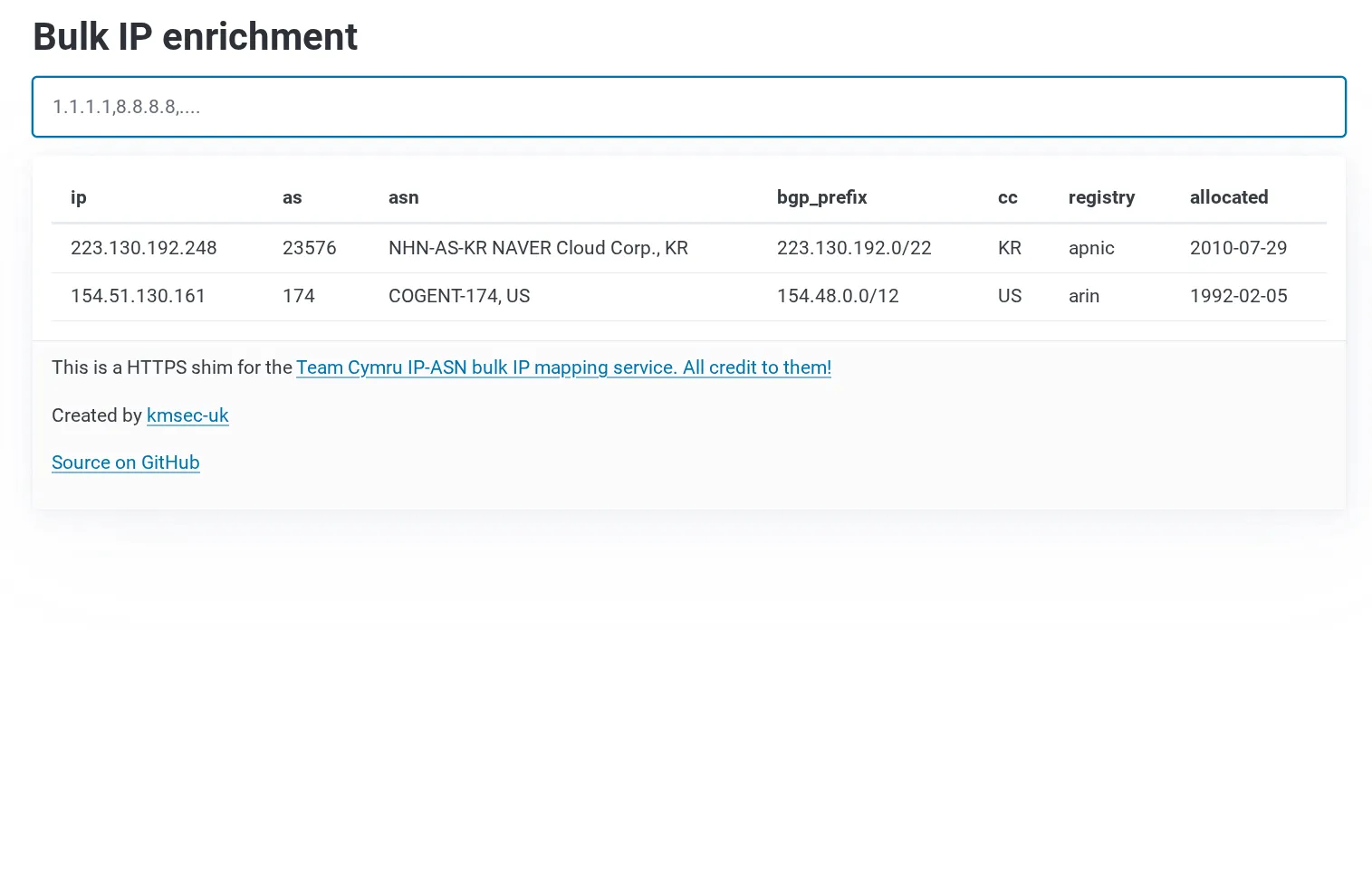 A screenshot of https://asn.kmsec.uk