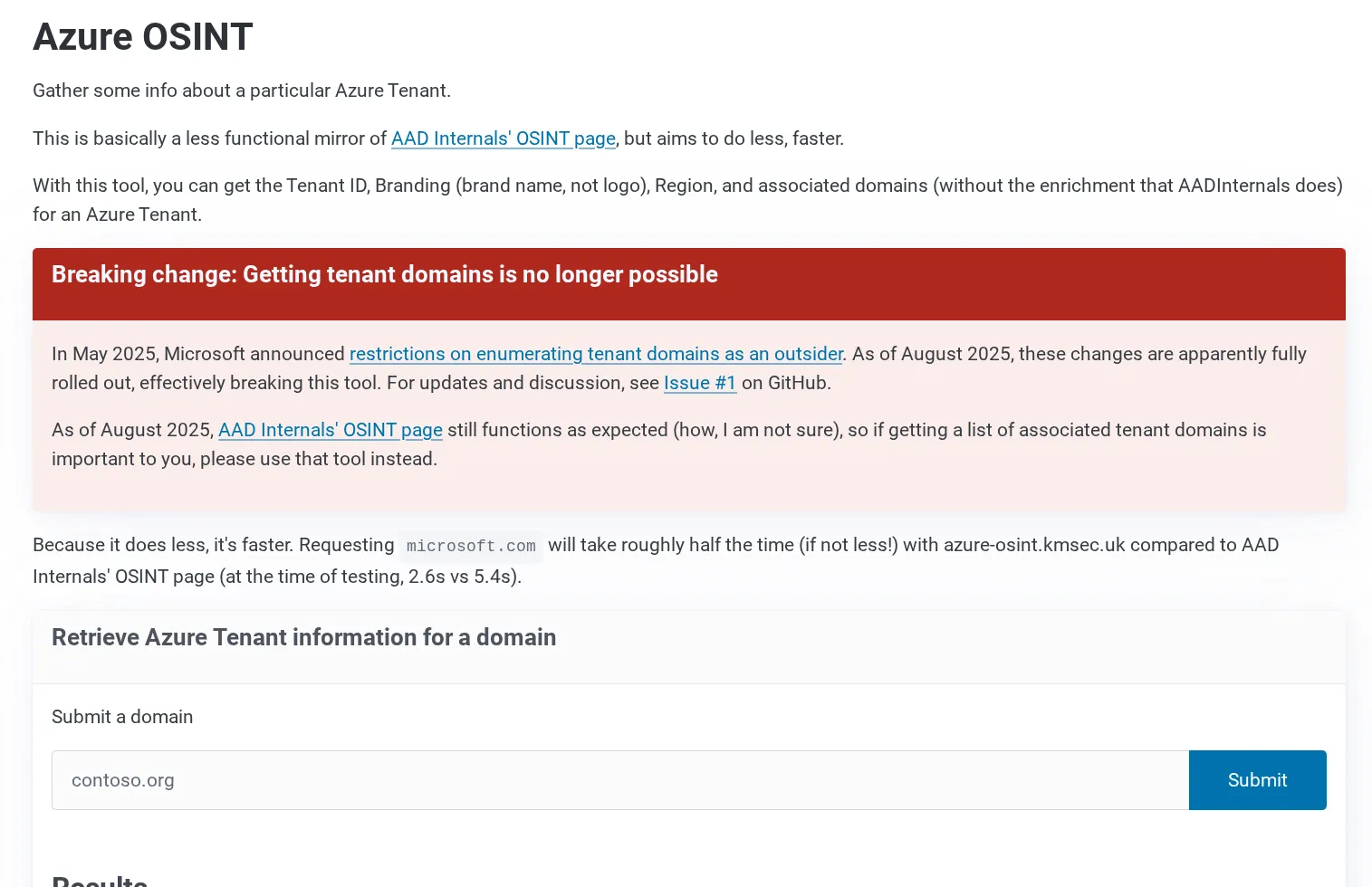 A screenshot of https://azure-osint.kmsec.uk