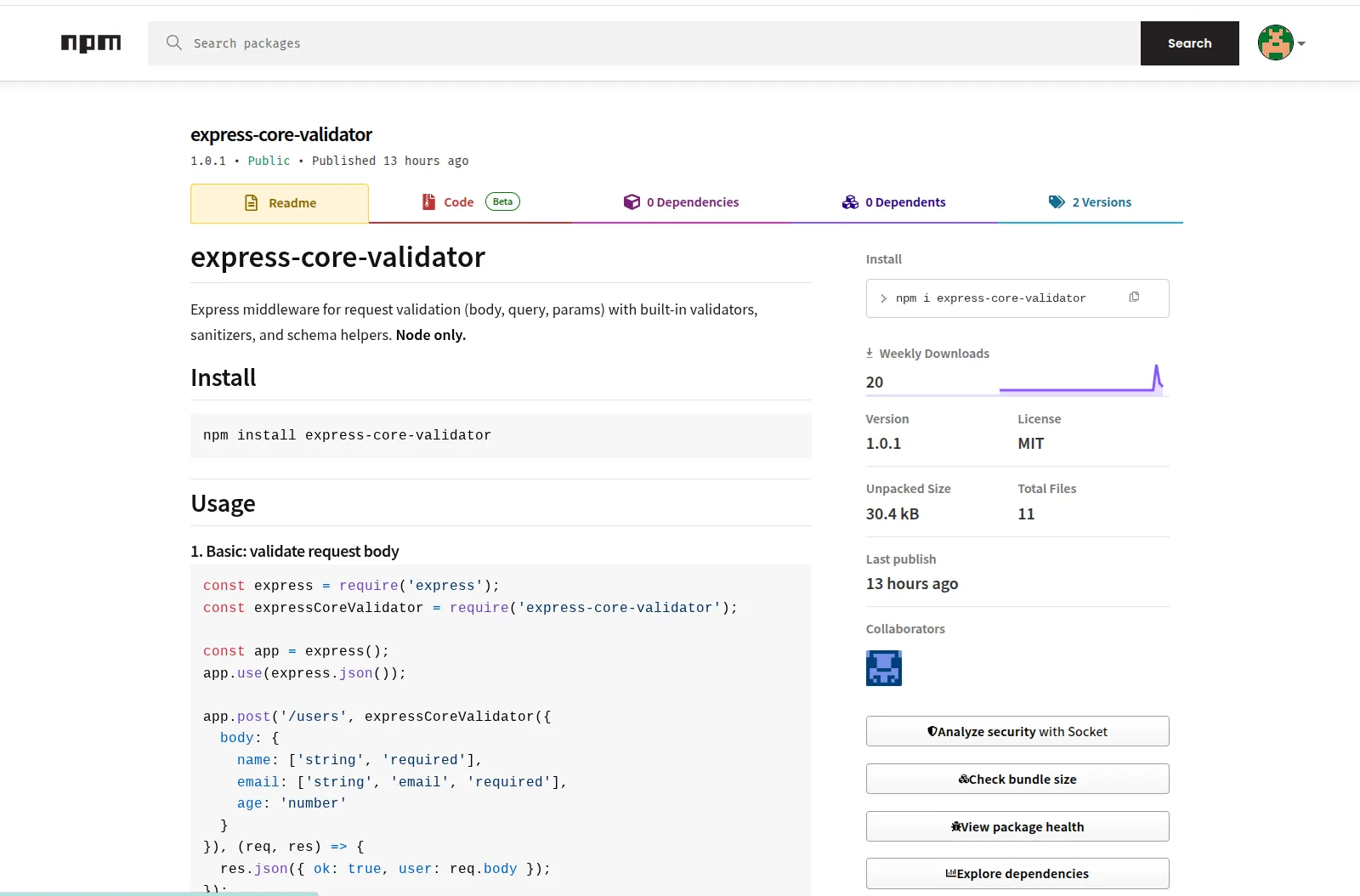 `express-core-validator` on npm