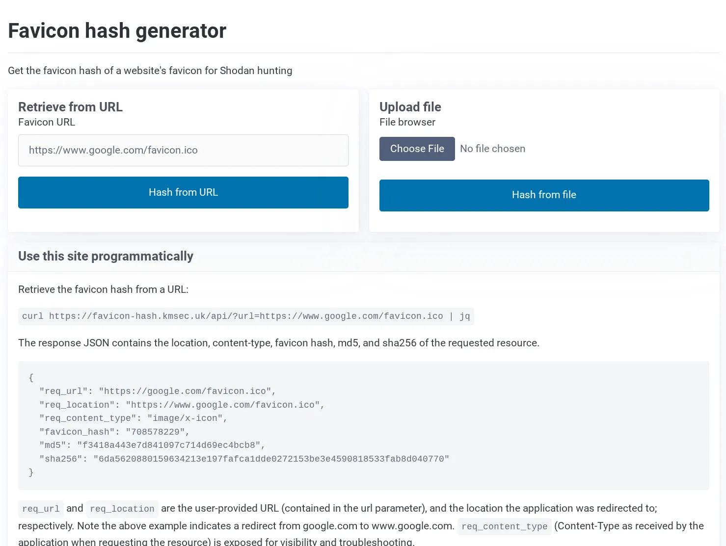A screenshot of https://favicon-hash.kmsec.uk