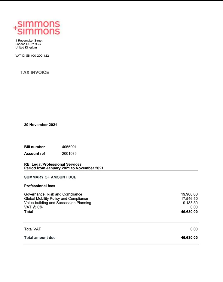 Invoice first page