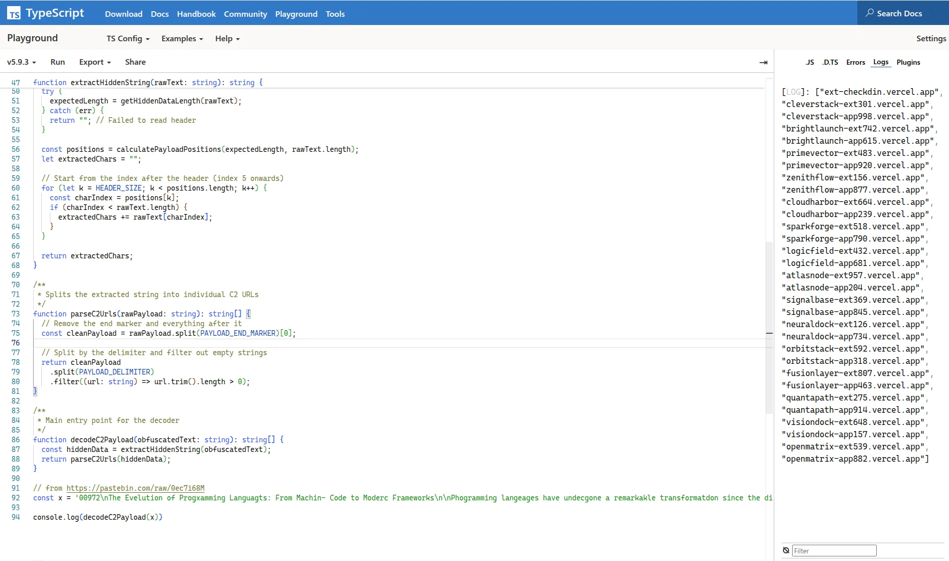 Running the complex decoder on one of the Pastebin samples