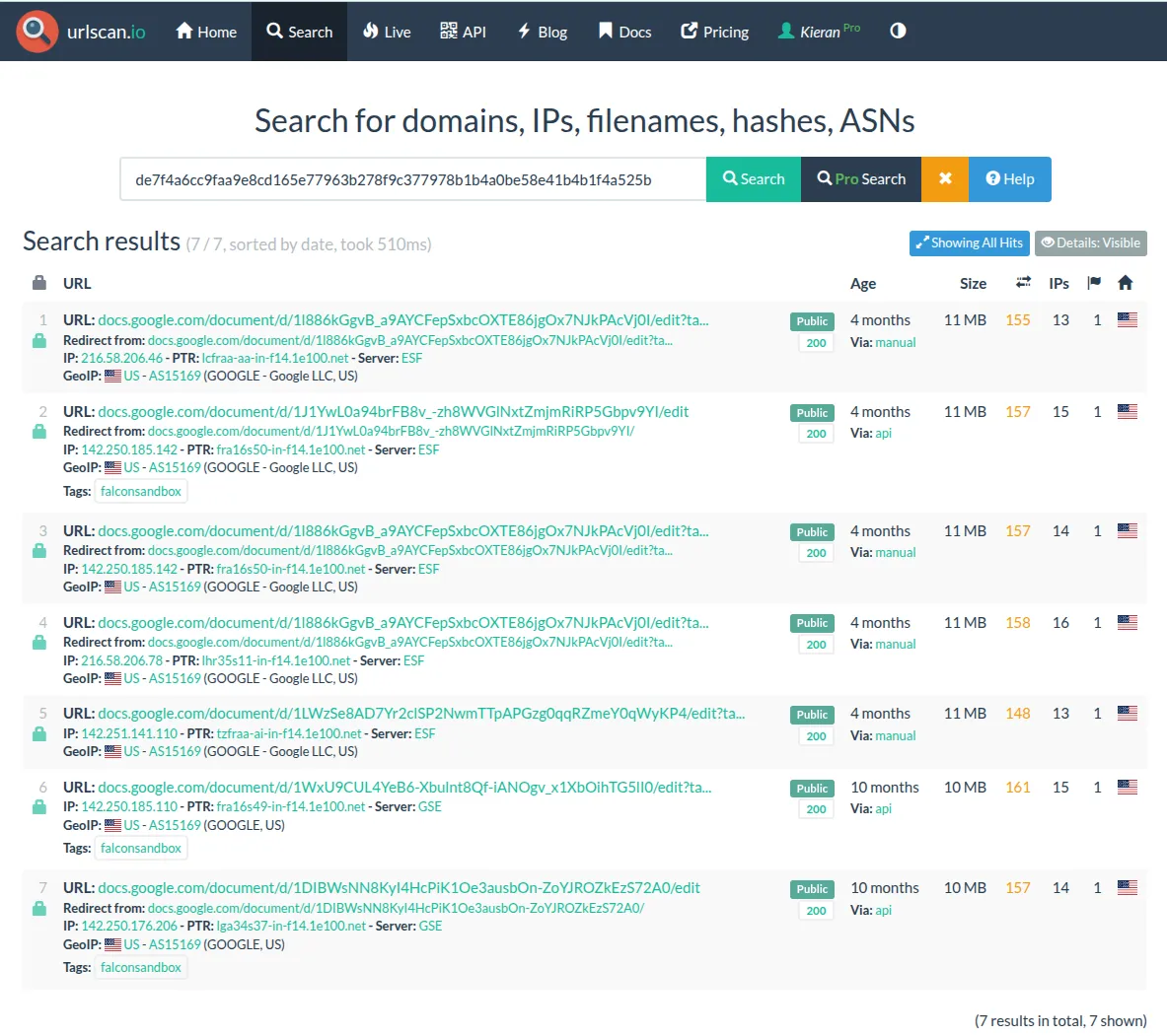 Pivoting on a resource hash to examine more Google Docs